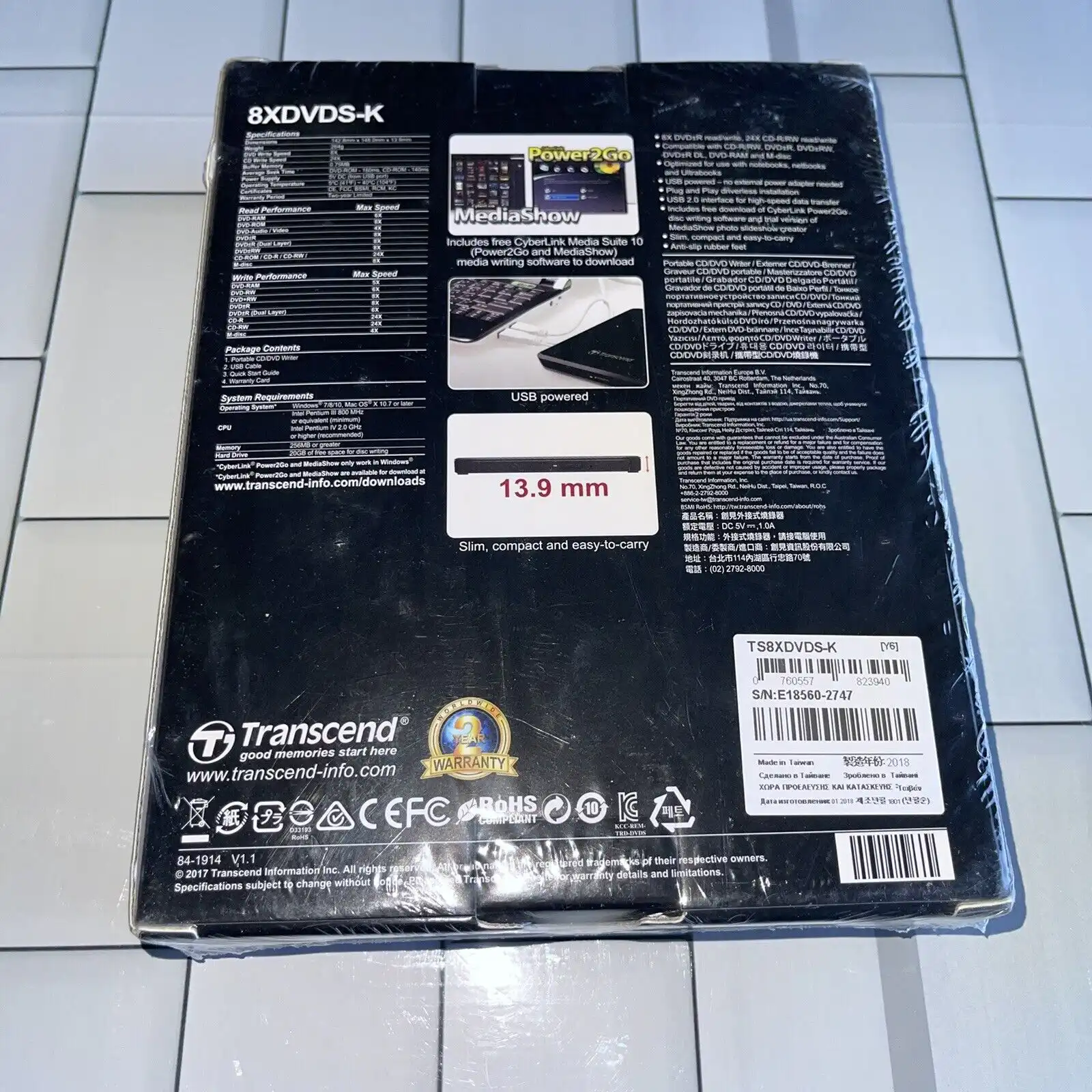 Transcend TS8XDVDS-K 8K Extra Slim Portable DVD Writer 8X read and write - Picture 2 of 8