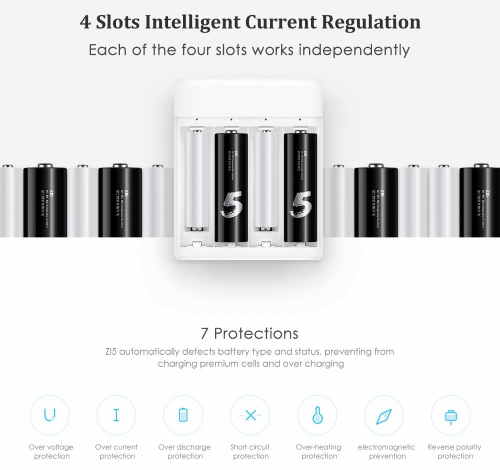 Original Xiaomi ZMI ZI5 ZI7 AA AAA Rechargeable Battery USB Smart Charger | ido.lk