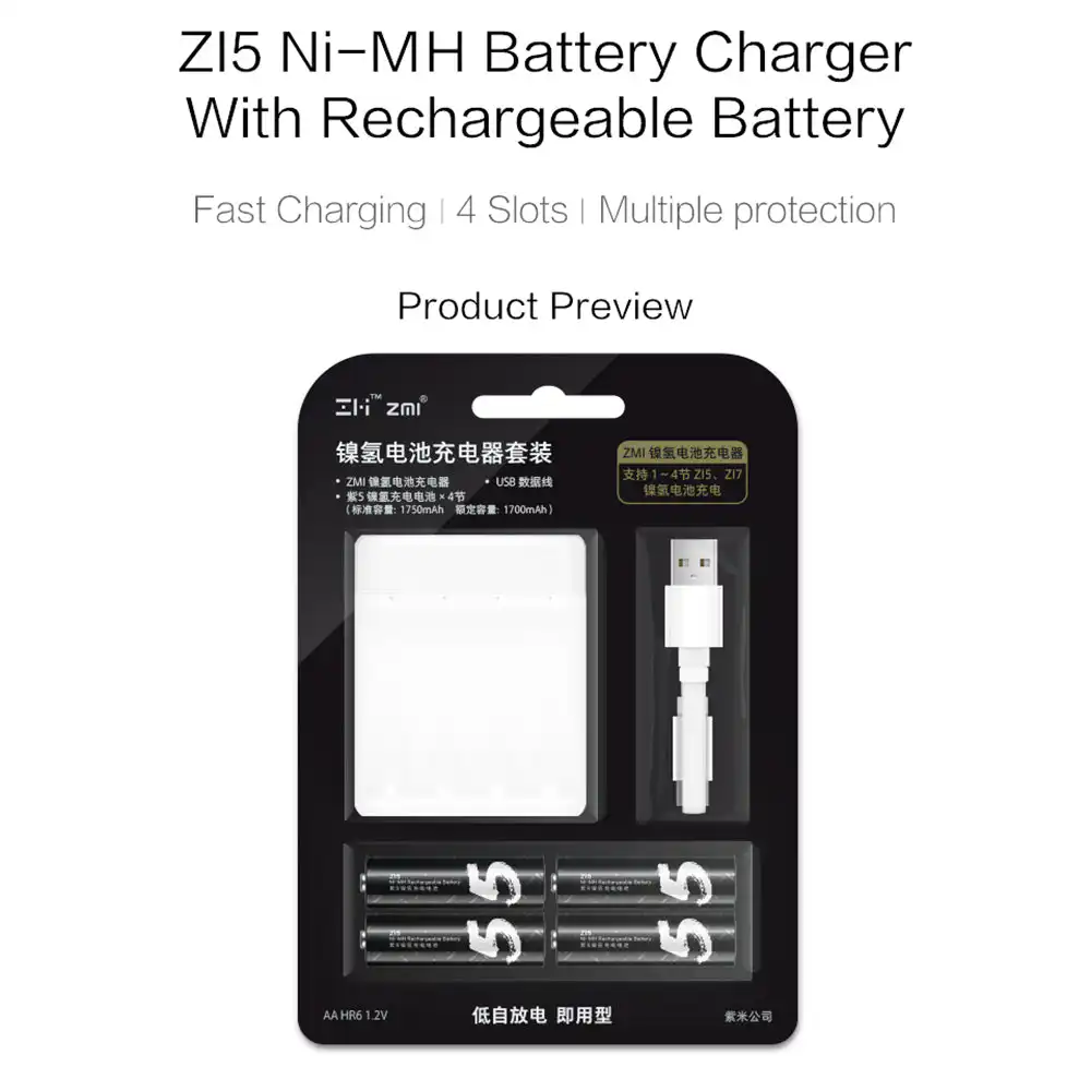 ZMI PB411 ZMI Ni-MH Battery Charger Set with 4Pcs AA Rechargeable Battery AA  / AAA Battery Charger Adapter