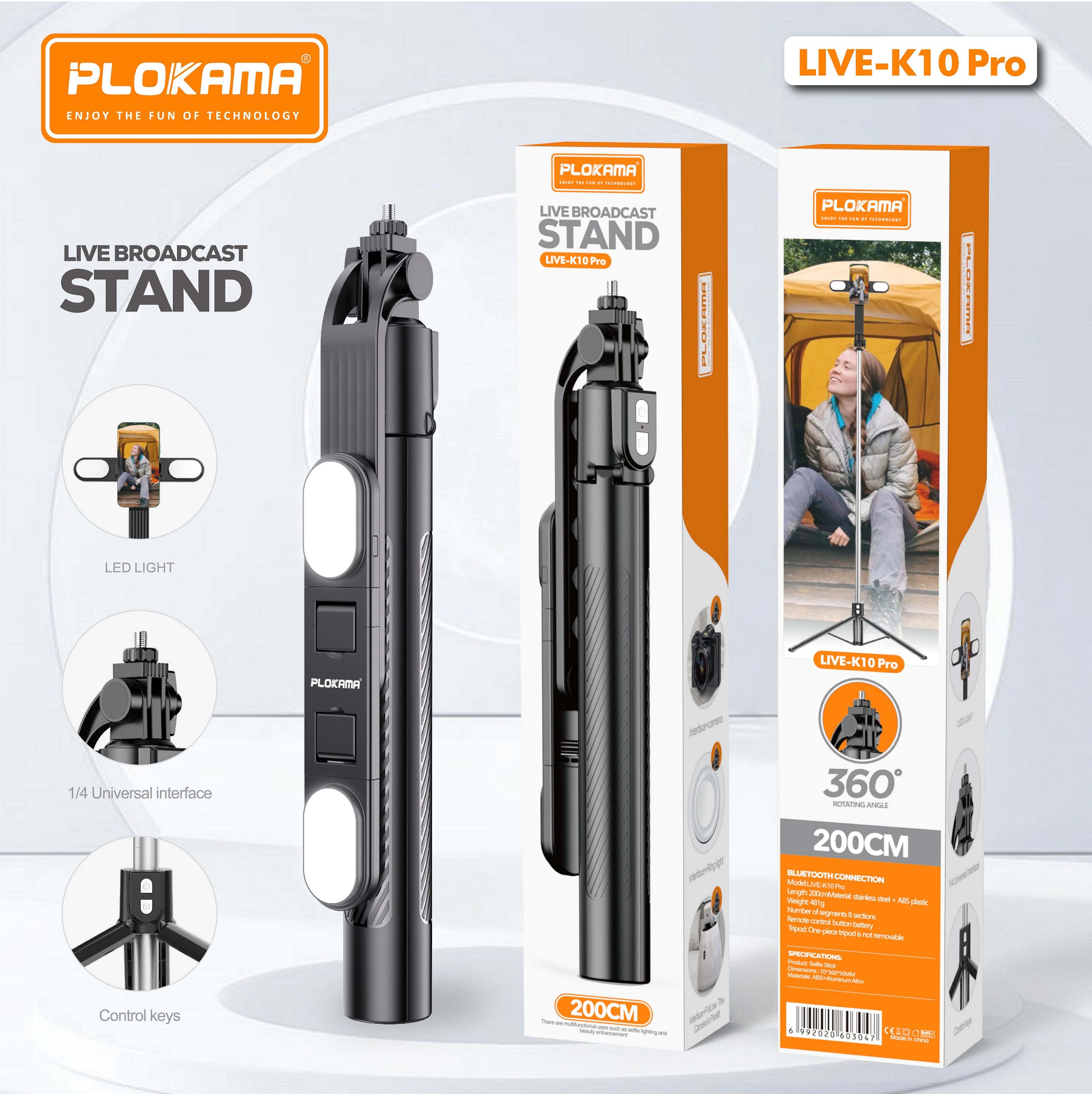 Tripod Stand Bluetooth Selfie Stick PLOKAMA Live K-10 Pro in Sri Lanka | ido.lk