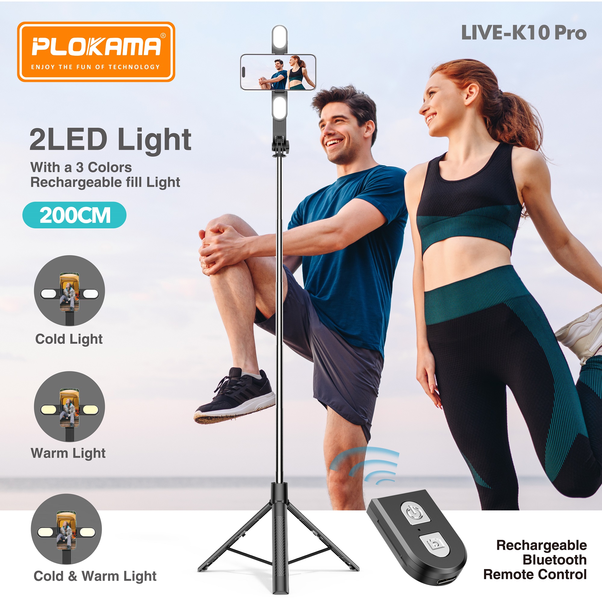 Tripod Stand Bluetooth Selfie Stick PLOKAMA Live K-10 Pro in Sri Lanka | ido.lk