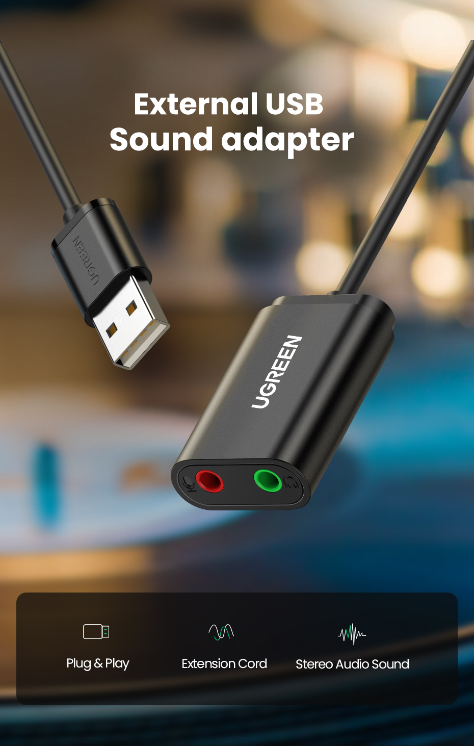 UGREEN USB External Stereo Sound Card 3.5mm Headphone Microphone Jack in Sri Lanka | ido.lk