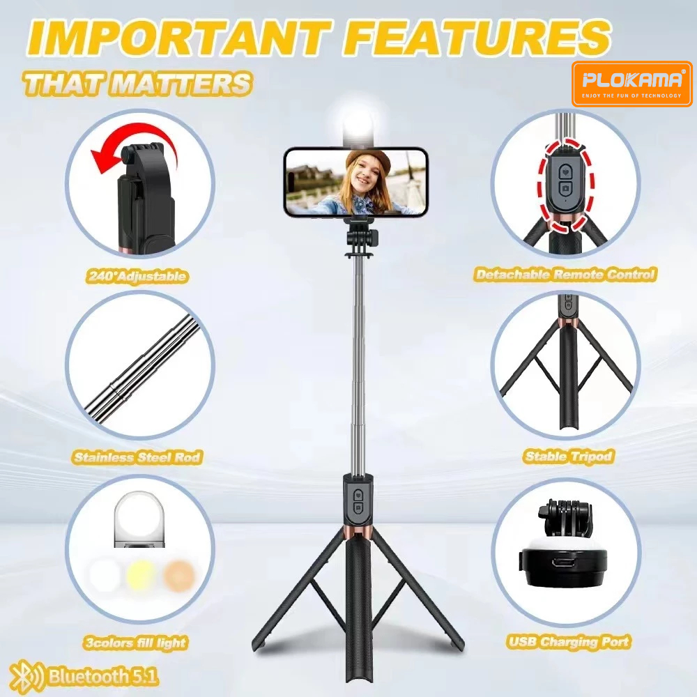 Bluetooth Selfie Stick with Light PLOKAMA K9 in Sri Lanka | ido.lk