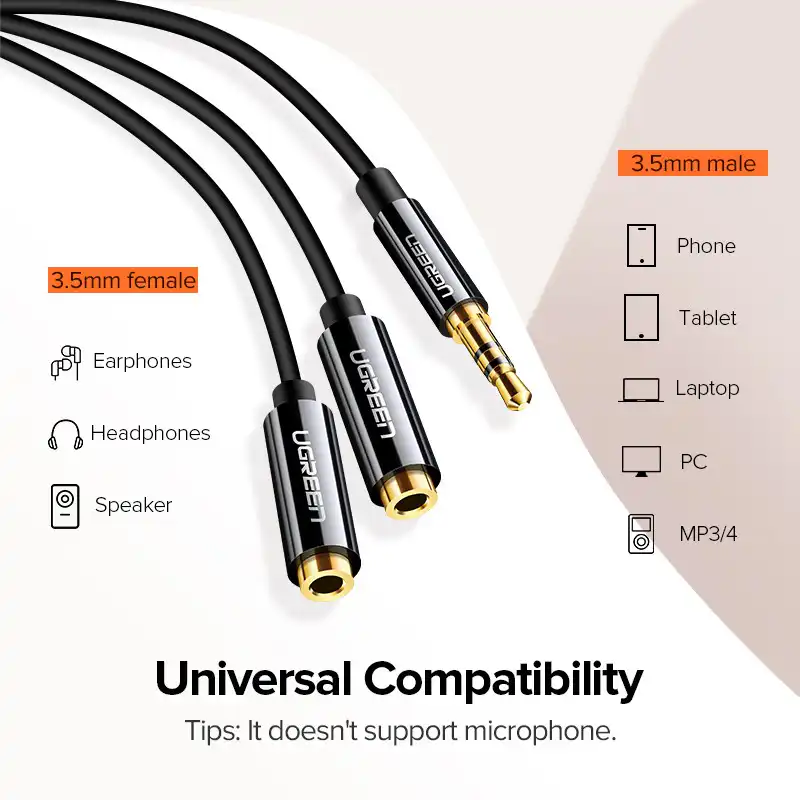 Ugreen 3.5mm Male to 2 Port 3.5mm Female Audio Splitter Cable AV134 in Sri Lanka | ido.lk