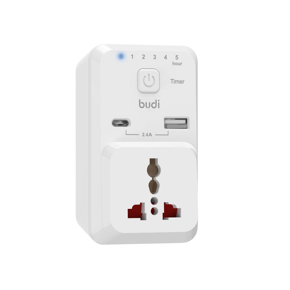 Budi 3 Pin Timer Home Charger 2.4A with USB Type-C Charging Socket in Sri Lanka | ido.lk