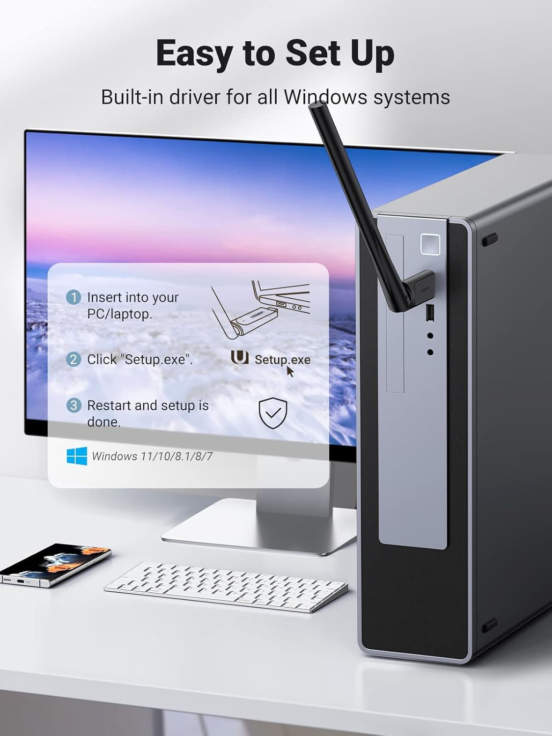 UGREEN AC650 USB WiFi Adapter for PC Desktop 6dBi Antenna 2.4GHz 5GHz Dual Band Wireless Adapter Sri Lanka | ido.lk