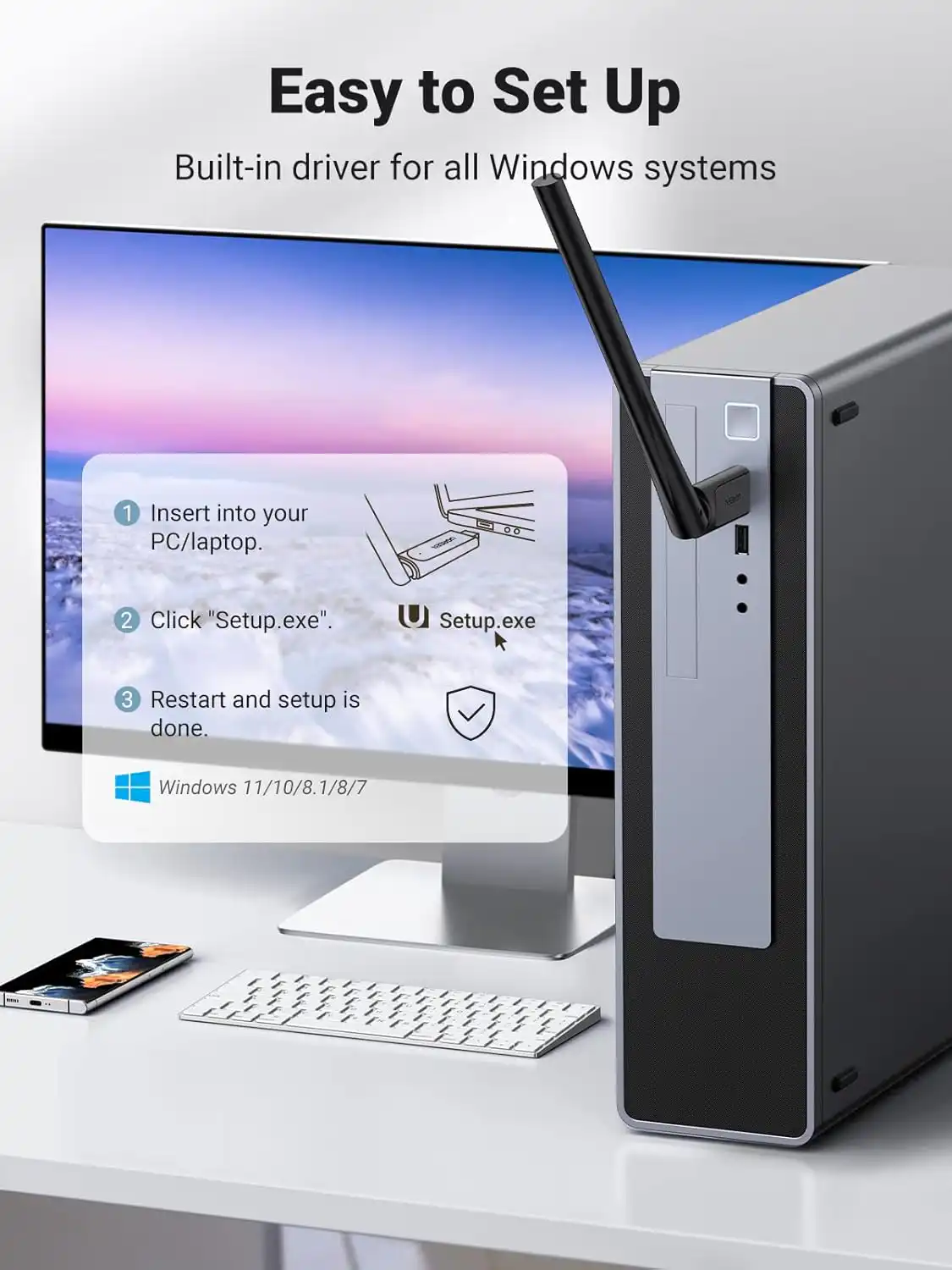 UGREEN AC650 USB WiFi Adapter for PC Desktop 6dBi Antenna 2.4GHz 5GHz Dual Band Wireless Adapter Sri Lanka | ido.lk