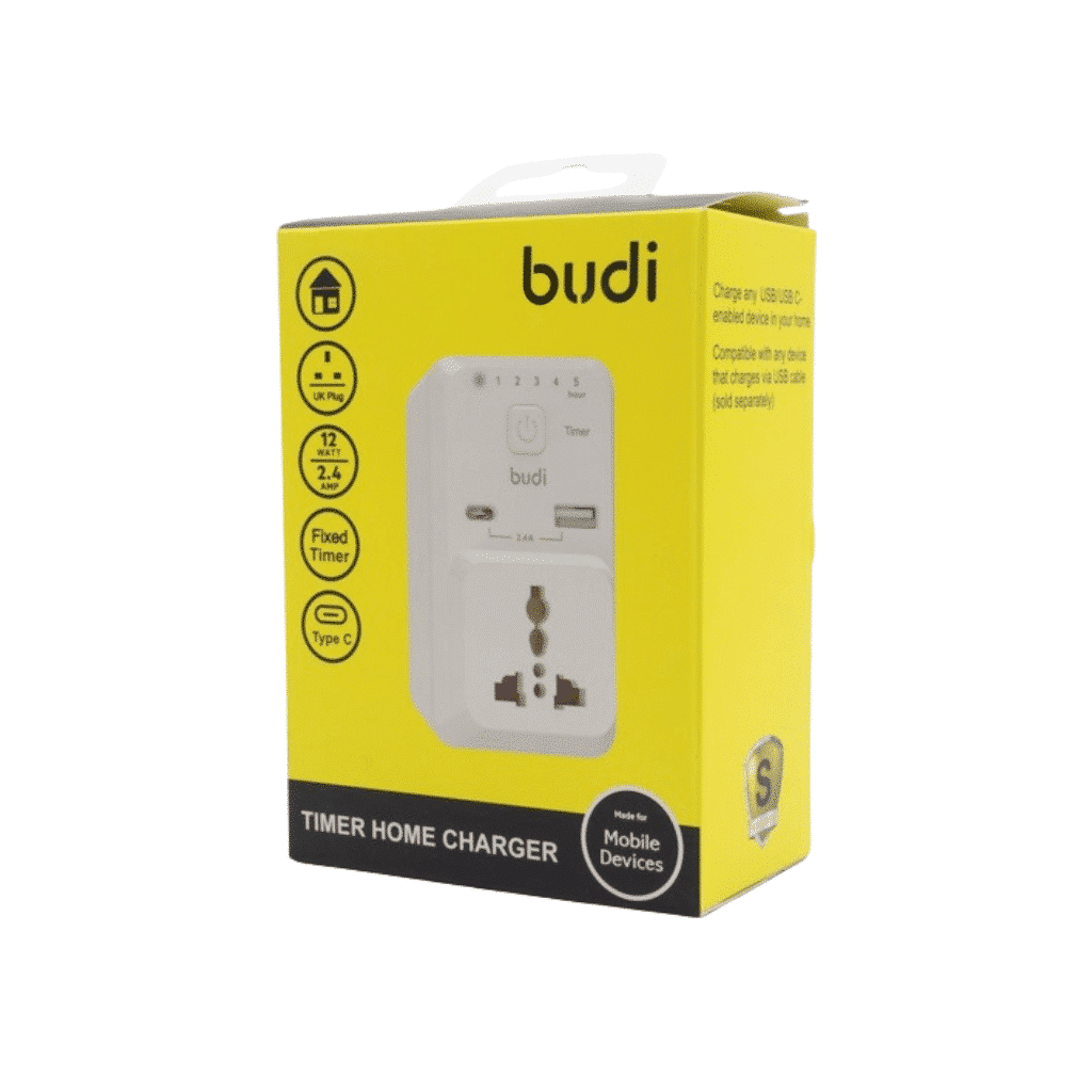 Budi 3 Pin Timer Home Charger 2.4A with USB Type-C Charging Socket in Sri Lanka | ido.lk