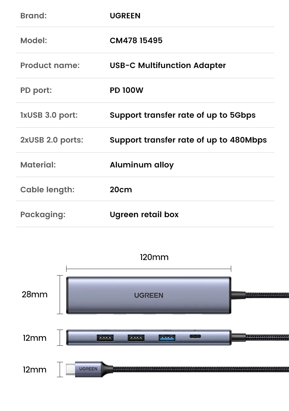 UGREEN USB-C to HDMI USB HUB Adapter 5 in 1 CM478 in Sri Lanka | ido.lk
