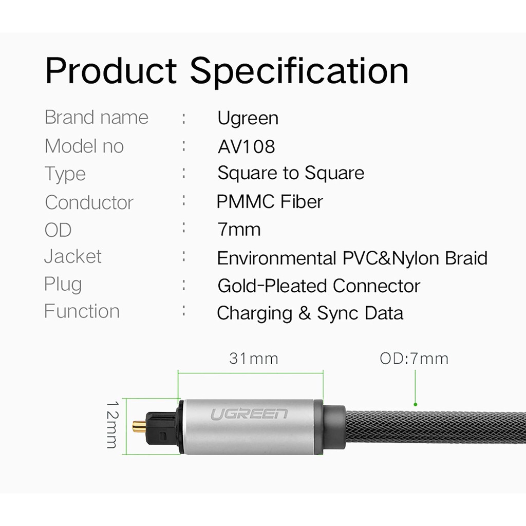 Ugreen Digital Fiber Optical Audio Cable 1.5M 10542 in Sri Lanka | ido.lk