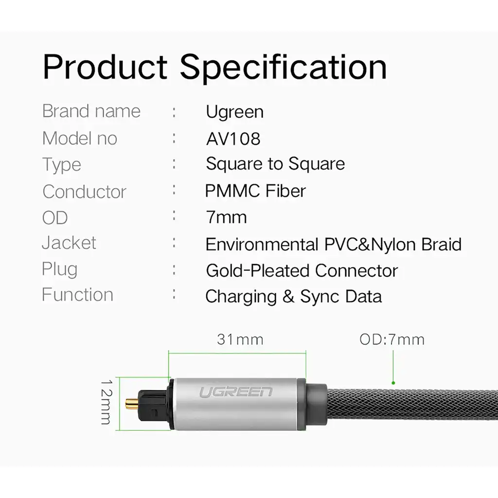 Ugreen Digital Fiber Optical Audio Cable 1.5M 10542 in Sri Lanka | ido.lk