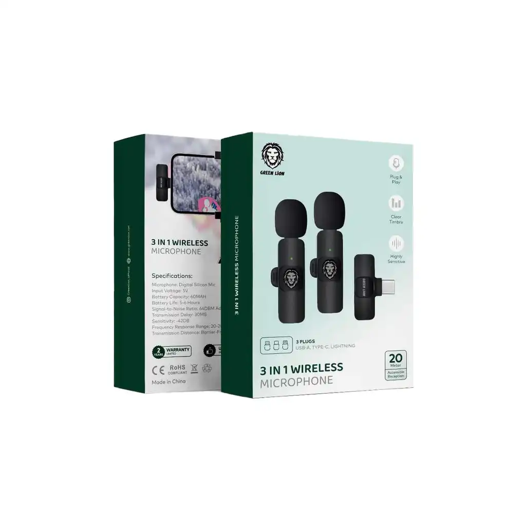Wireless Dual Clip on Lavalier Microphone For all Mobile Phone and Laptops - 3 in 1 USB-A, Type-C, Lighting Plug Mic in Sri Lanka | ido.lk