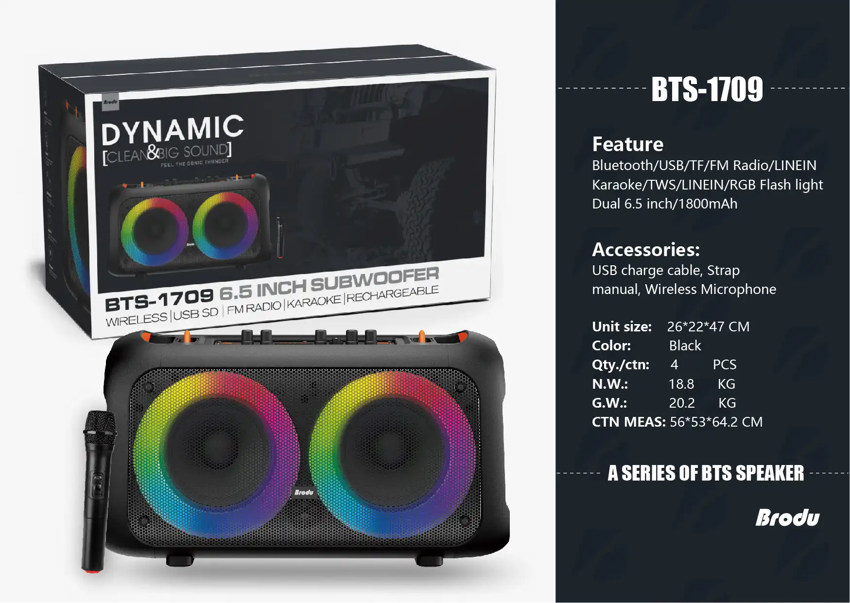 Brodu BTS-1709 Bluetooth Karaoke Speaker Rechargeable Party Speaker Best Price in SriLanka | ido.lk
