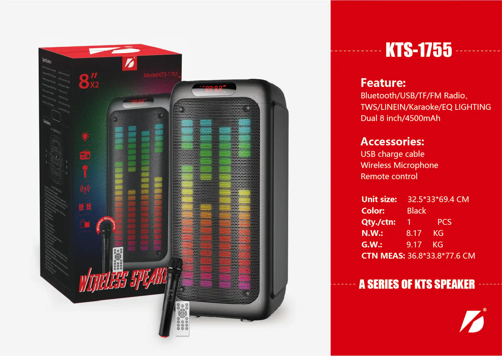 KTS 1755 Bluetooth Karaoke Speaker with Wireless Mic Best Price in Sri Lanka | ido.lk