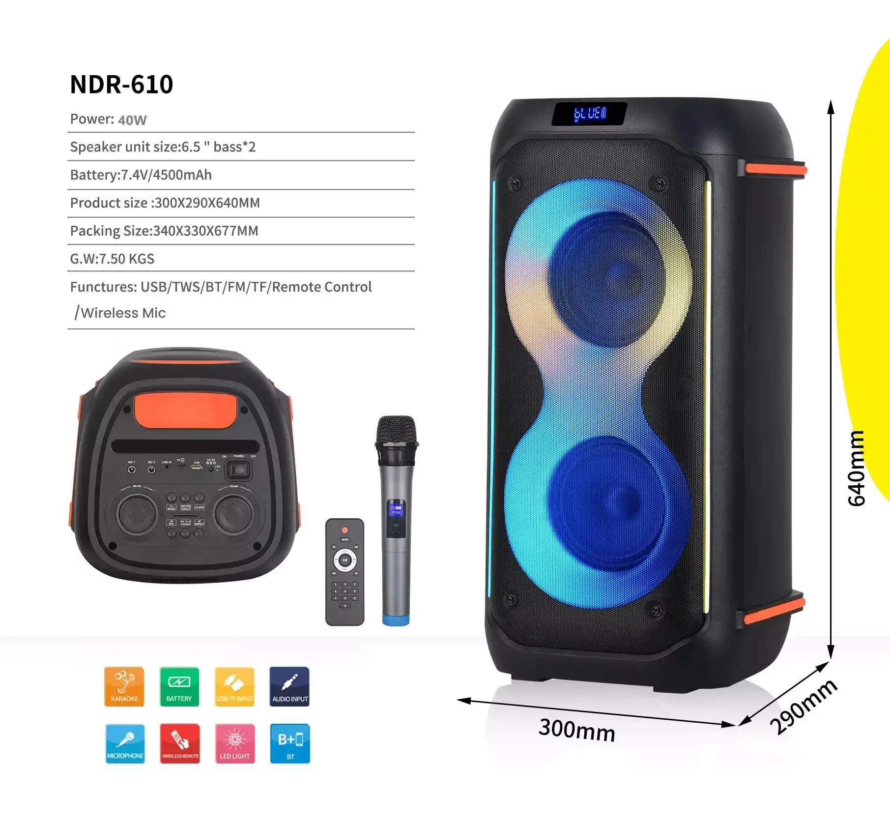 NDR 610 Bluetooth Party Speaker 800W With Wireless Mic in Sri Lanka | ido.lk