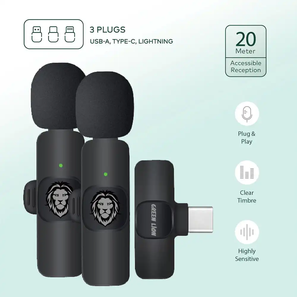 Wireless Dual Clip on Lavalier Microphone For all Mobile Phone and Laptops - 3 in 1 USB-A, Type-C, Lighting Plug Mic in Sri Lanka | ido.lk