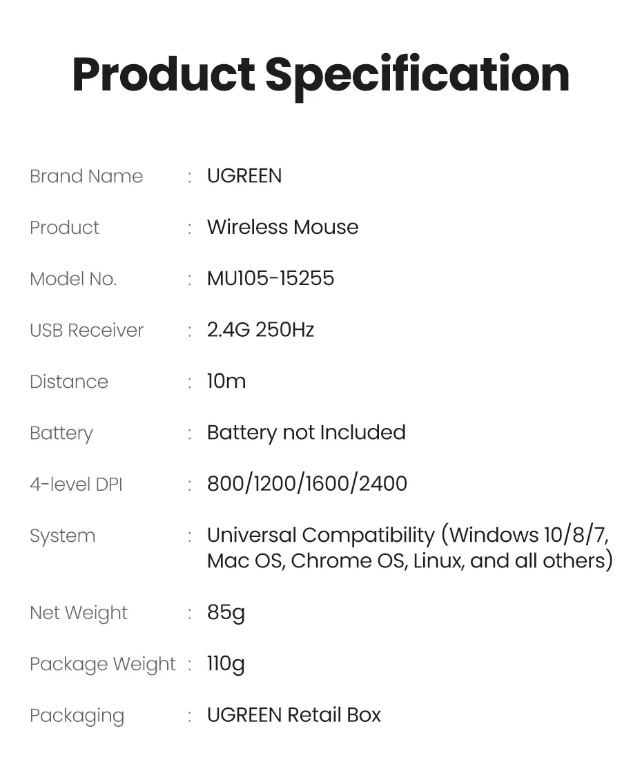 UGREEN 2.4G Wireless Mouse MU105 Best Price in Sri Lanka | ido.lk