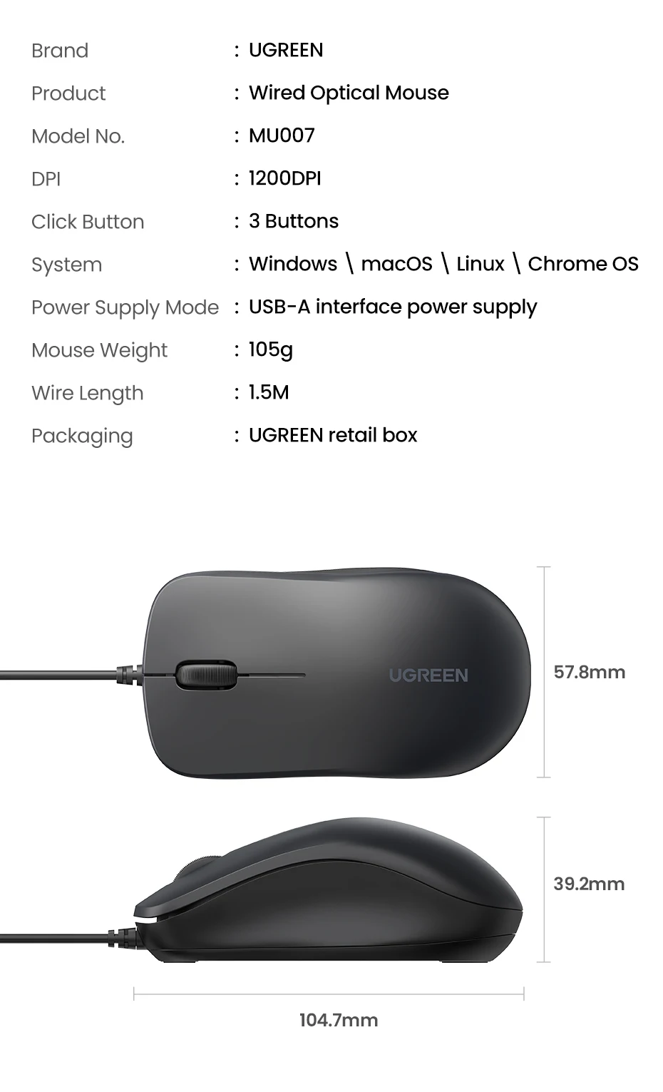 UGREEN USB Wired Mouse MU007 Best Price in Sri Lanka | ido.lk