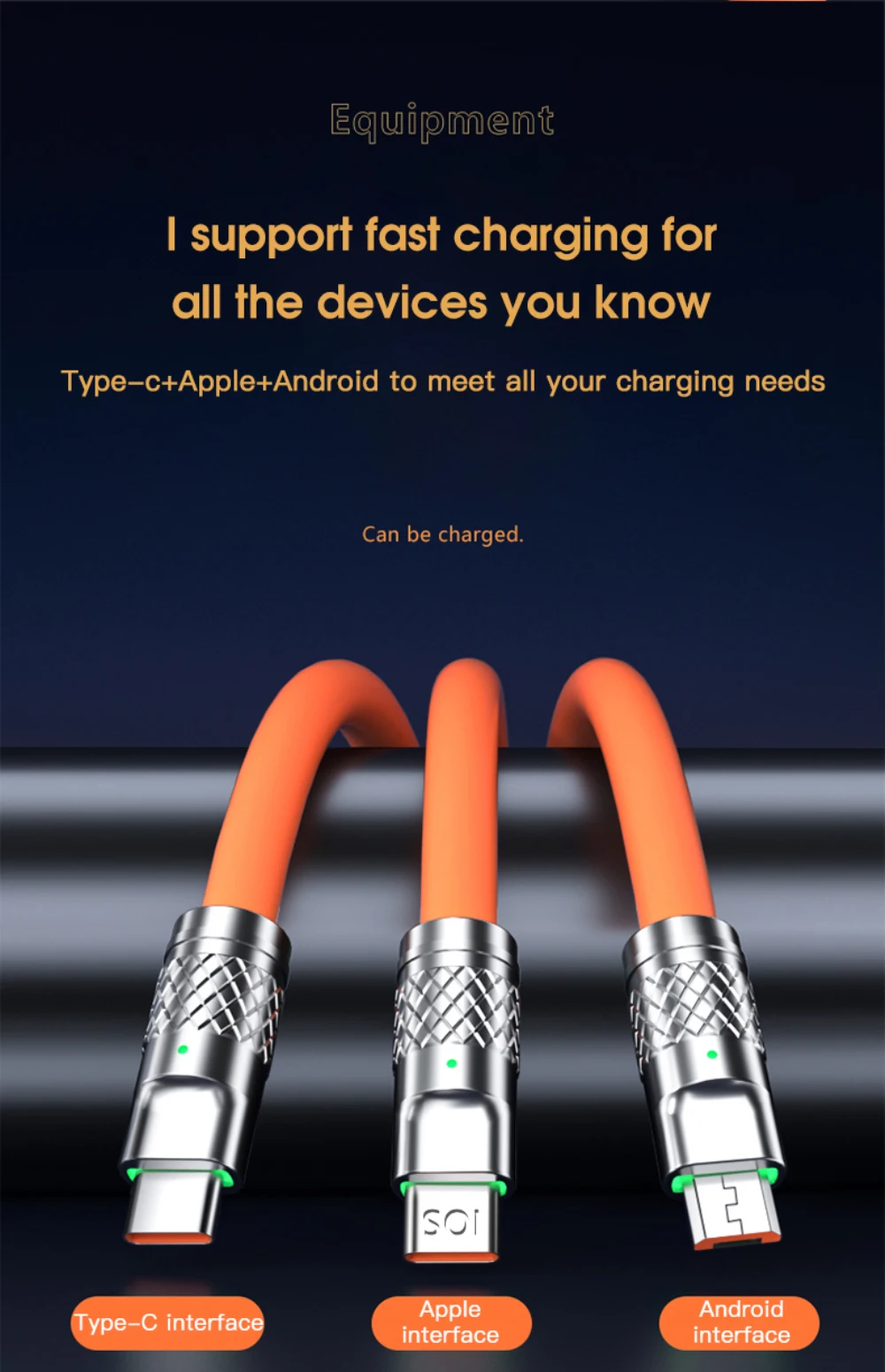 3in1 Super Fast Charging Cable 120W 6A with Zinc Alloy Design Best Price in Sri Lanka | ido.lk