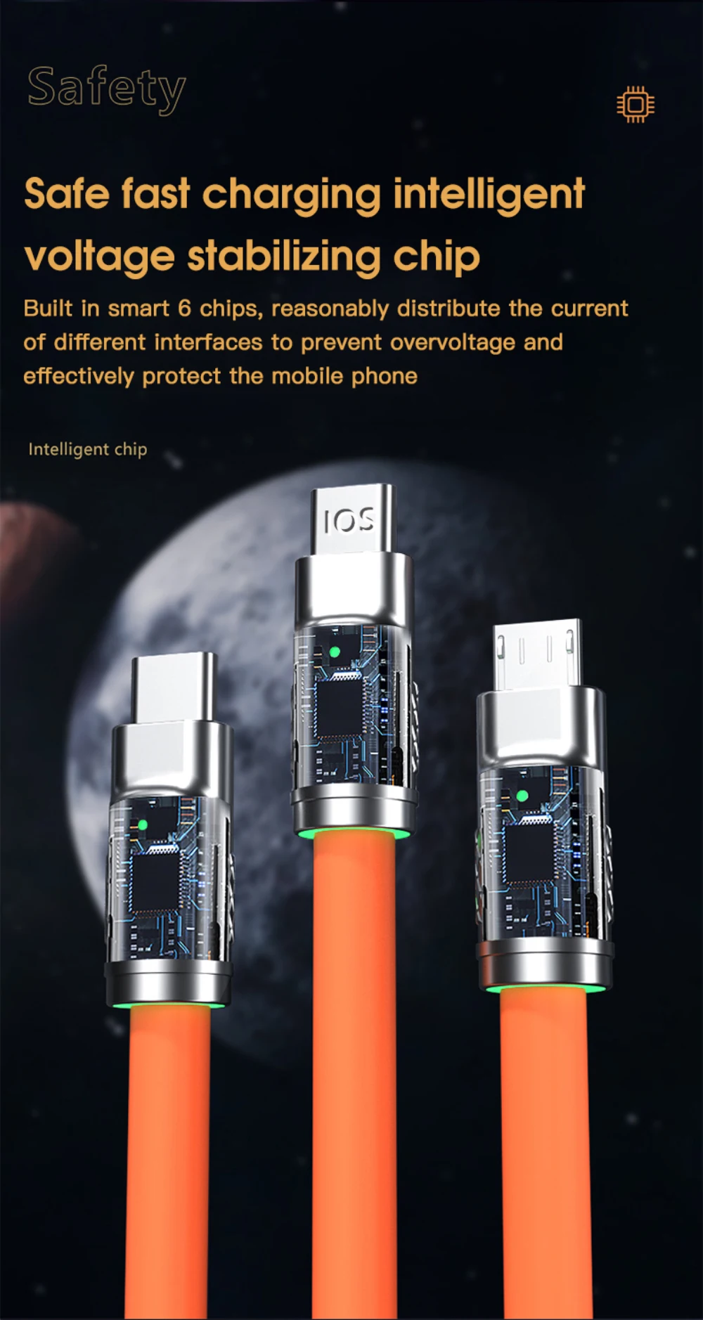 3in1 Super Fast Charging Cable 120W 6A with Zinc Alloy Design Best Price in Sri Lanka | ido.lk