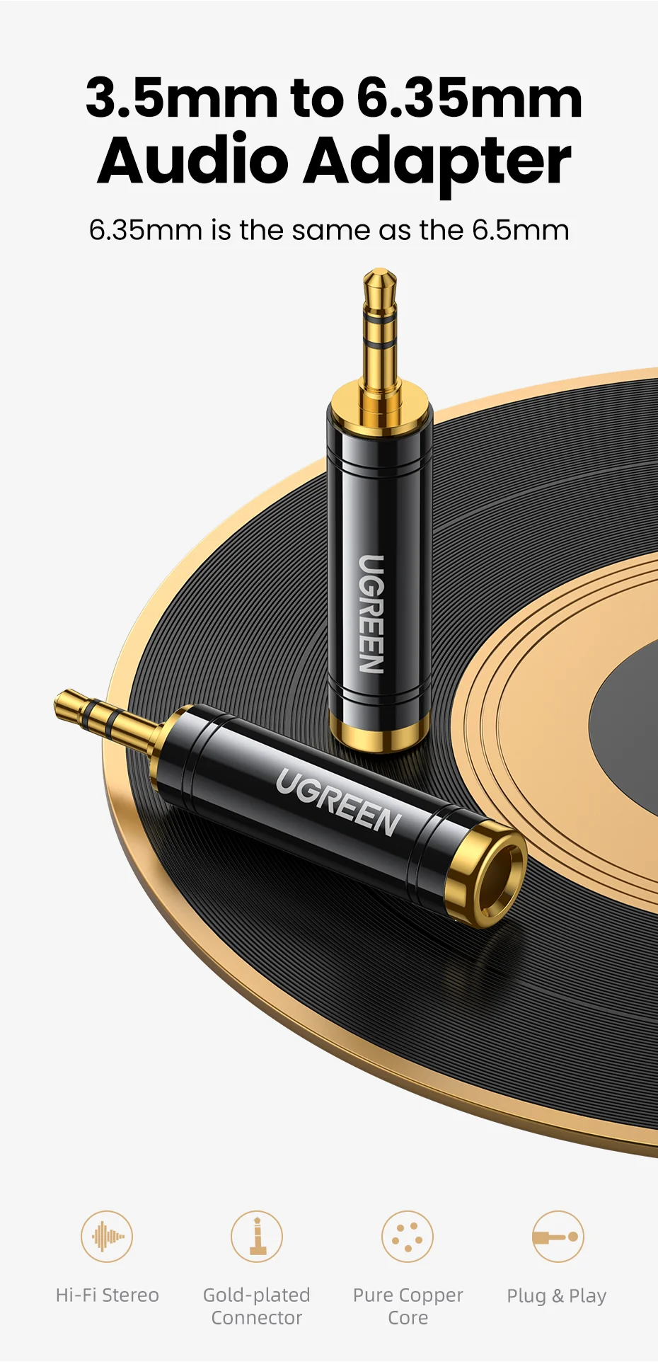 UGREEN 3.5mm to 6.5mm 1/4 Adapter Gold Plated Connector Sri Lanka | ido.lk