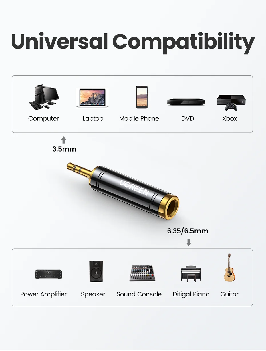 UGREEN 3.5mm to 6.5mm 1/4 Adapter Gold Plated Connector Sri Lanka | ido.lk