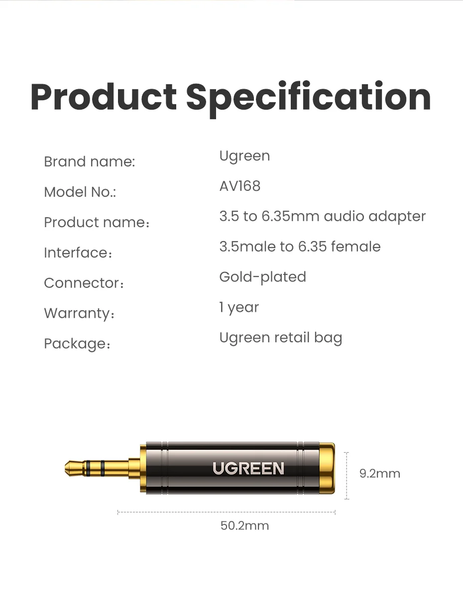 UGREEN 3.5mm to 6.5mm 1/4 Adapter Gold Plated Connector Sri Lanka | ido.lk