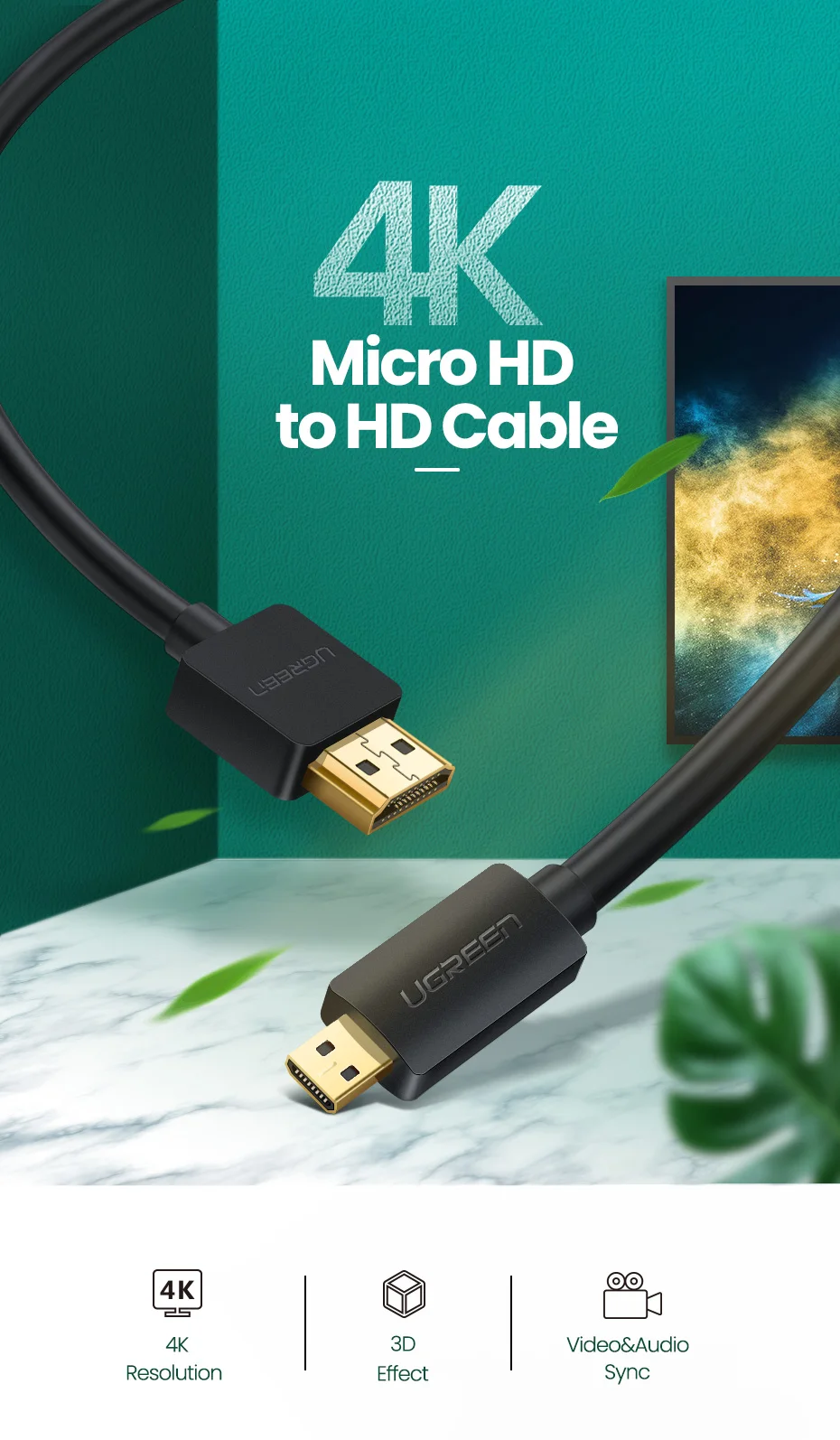 Ugreen Micro HDMI to HDMI Cable 3M 30104 Price in SrI Lanka | ido.lk