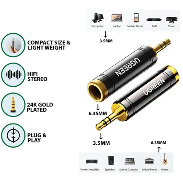 UGREEN 3.5mm to 6.5mm Adapter Gold Plated@ ido.lk