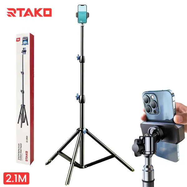Phone Tripod Stand 2.1M Rtako Carbon Steel Tripod ZJ-ZB03@ido.lk
