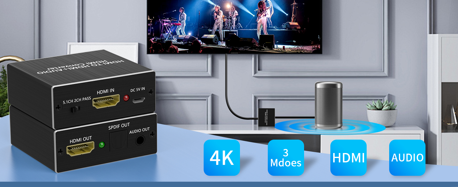 Compact HDMI audio extractor for use with gaming consoles and Blu-ray players