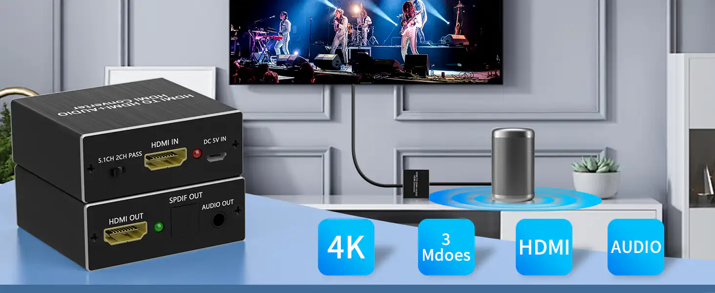 Compact HDMI audio extractor for use with gaming consoles and Blu-ray players