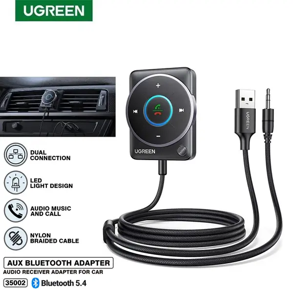 thumbnail image 2 of Ugreen Bluetooth 5.4 Aux Adapter For Car - Hands-Free Calling With Noise Cancellation, USB & 3.5mm (CM723) 2 of 2
