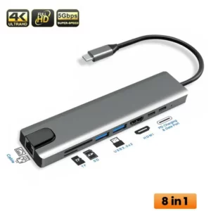 USB Type C to HDMI + LAN 8 in 1 Adapter@ido.lk