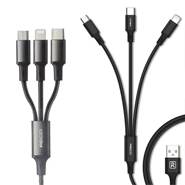 Recci 3 in 1 USB Cable 1.2M Fast Charging Wind RCS-D120 Sri Lanka@ ido.lk