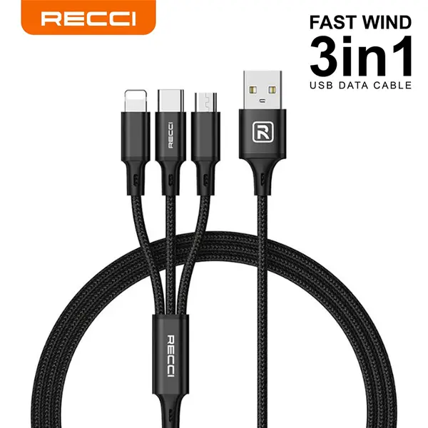 Recci 3 in 1 USB Cable 1.2M Fast Charging Wind RCS-D120@ido.lk