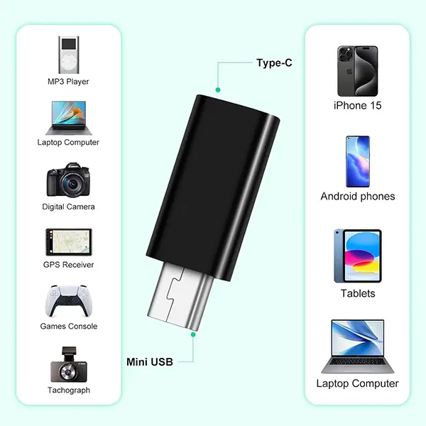 Mini USB Male to USB C Female Adapter @ido.lk