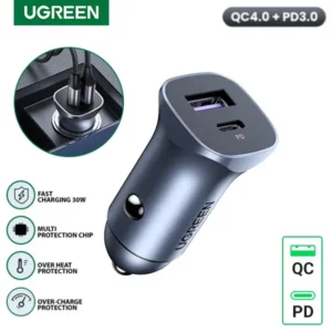 UGREEN 30W USB C + USB A Dual Port Car Charger 40858@ido.lk
