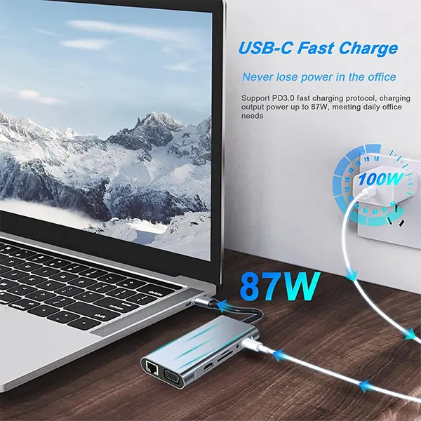 USB Type C 11 in 1 Hub HDMI + VGA+ LAN Multiport Adapter @ido.lk