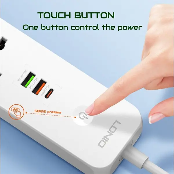 LDNIO SC5319 5 Way Power Extension Cord with 2 USB + 20W Type C@ ido.lk