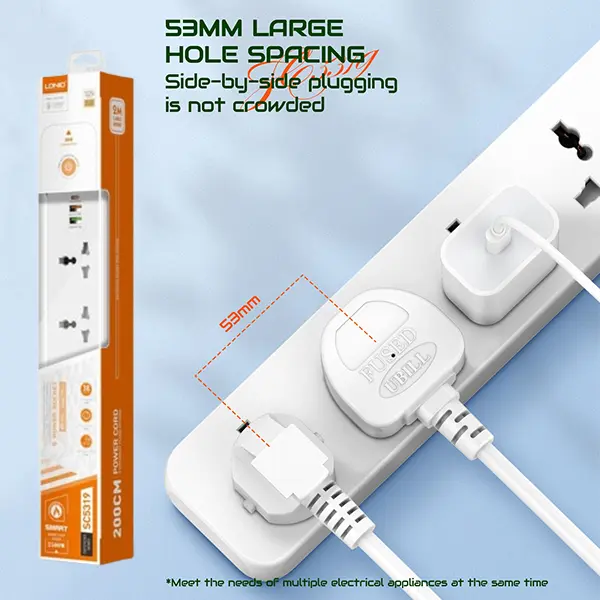 LDNIO SC5319 5 Way Power Extension Cord with 2 USB + 20W Type C@ido.lk