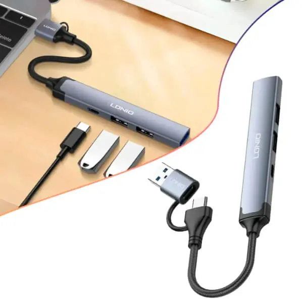LDNIO USB + Type C to USB 3 Port Hub and 1 Type C DS-64C @ido.lk