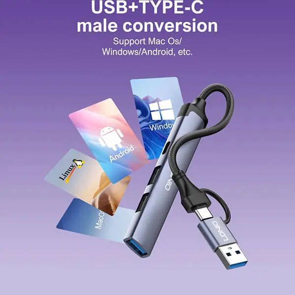 LDNIO USB + Type C to USB 3 Port Hub and 1 Type C DS-64C Sri lanka@ido.lk
