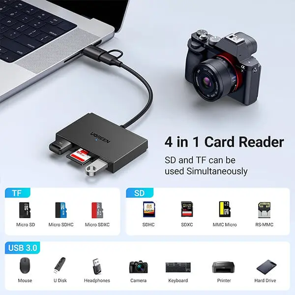 UGREEN 4 in 1 SD Card Reader Type-CUSB 5Gbps 45167 @ ido.lk