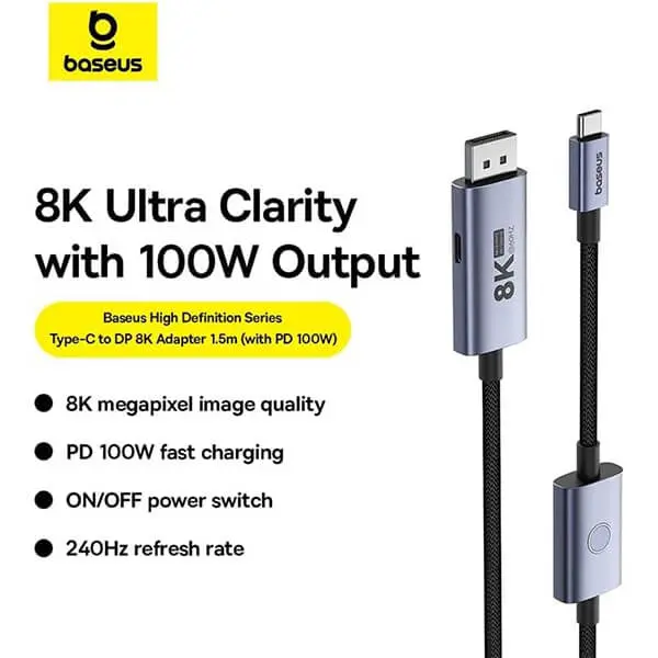 Baseus USB C to DisplayPort Cable 8K@60HZ 1M @ ido.lk