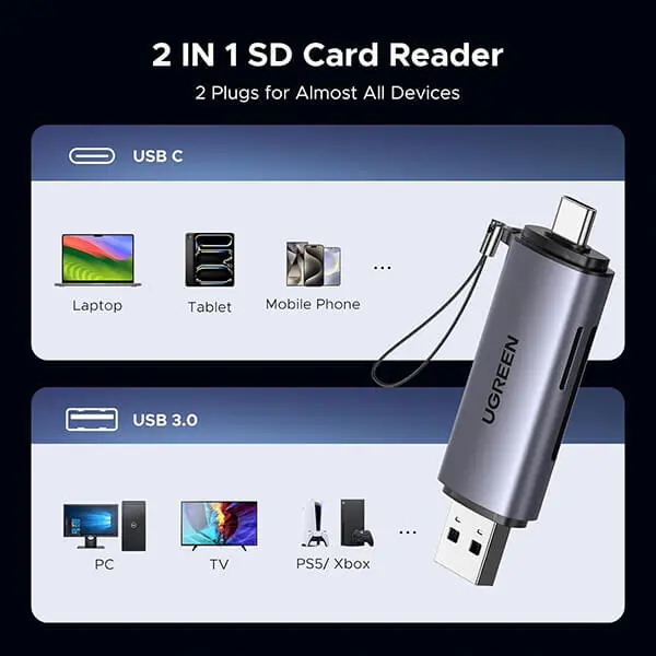 UGREEN 50706 USB 3.0 SD Card Reader 2 in 1 USB + Type C Sri Lanka @ido.lk