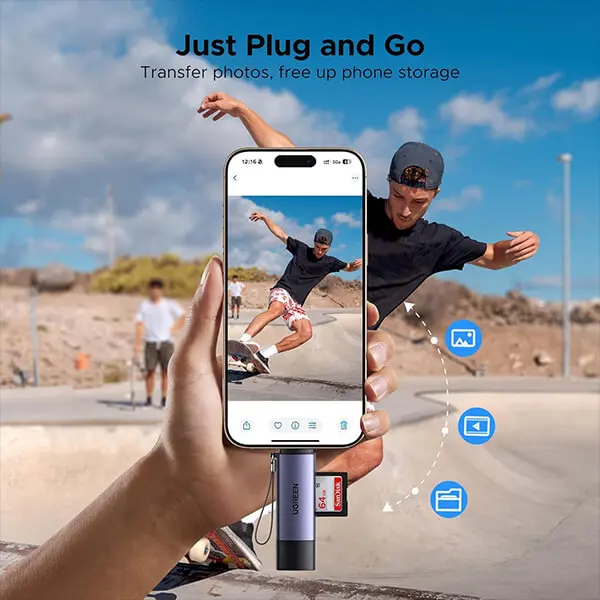 UGREEN 50706 USB 3.0 SD Card Reader 2 in 1 USB + Type C@ido.lk