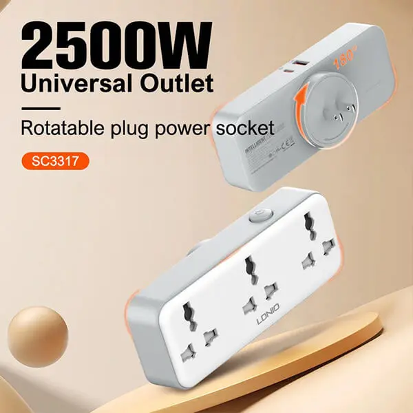 LDNIO SC3317 3 AC Outlets Portable Power Socket 2500W Sri Lanka@ido.lk