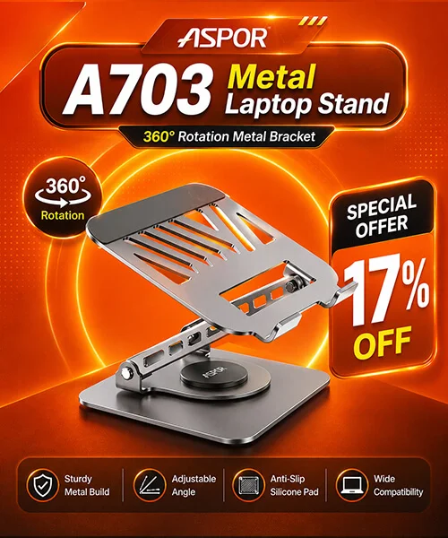 Aspor A703 Adjustable Metal Laptop Stand