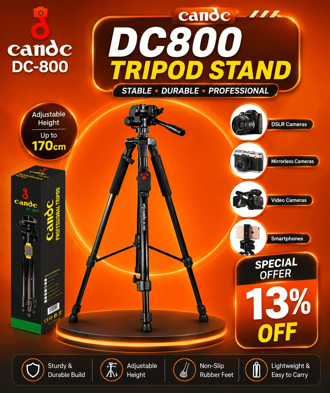 Candc DC800 Tripod Stand with Bluetooth Remote